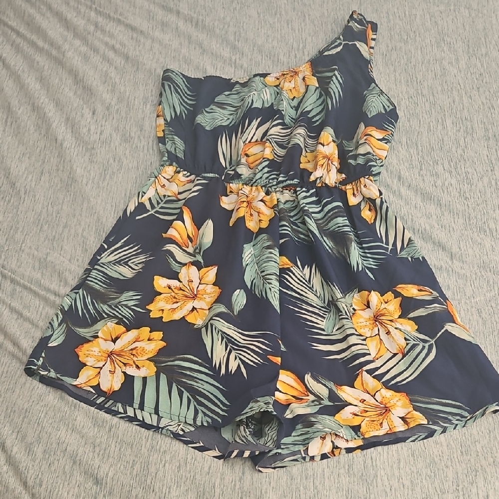 Floral One-Shoulder Womens Romper